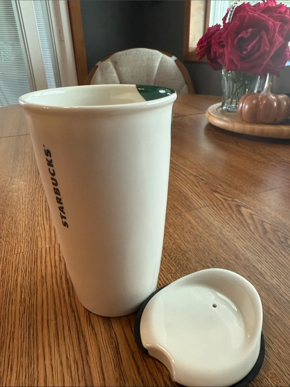 Starbucks 2014 Dot Collection Boy with Green Balloon Ceramic Travel Tumbler